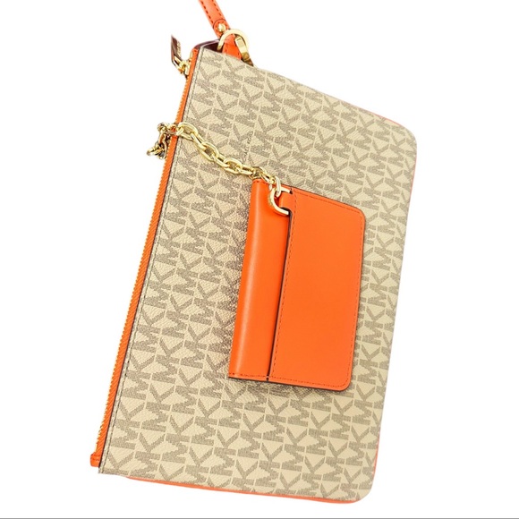 Michael Kors Jet Set Large 2 In 1 Card Case Wristlet Clutch Poppy Orange MK - Picture 5 of 6